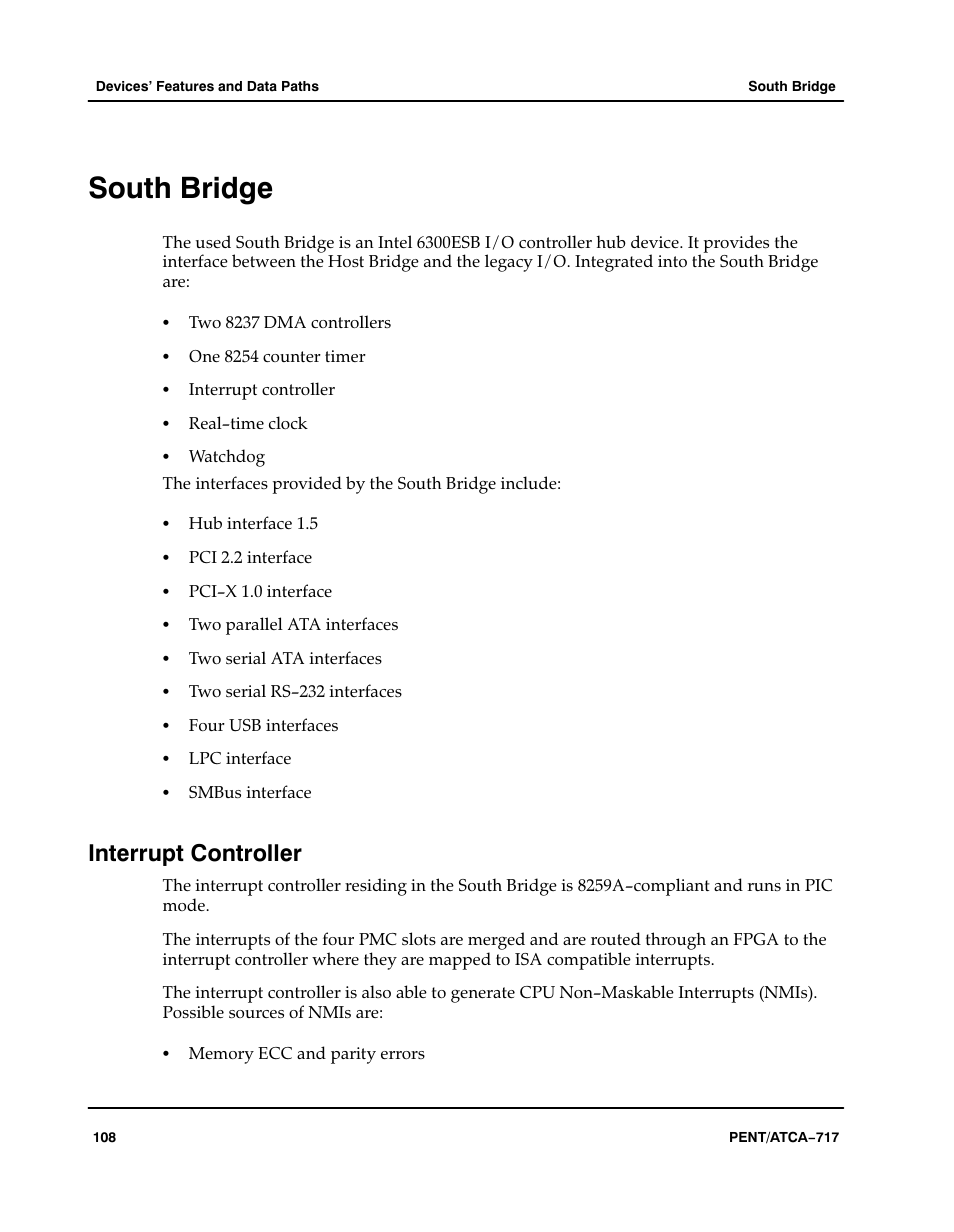 South bridge, Interrupt controller | Motorola ATCA-717 User Manual | Page 108 / 156