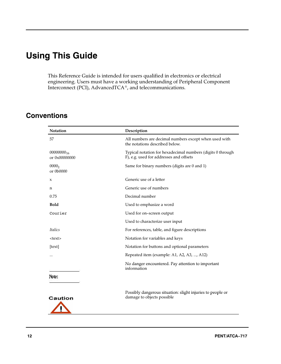 Using this guide, Conventions | Motorola ATCA-717 User Manual | Page 12 / 156