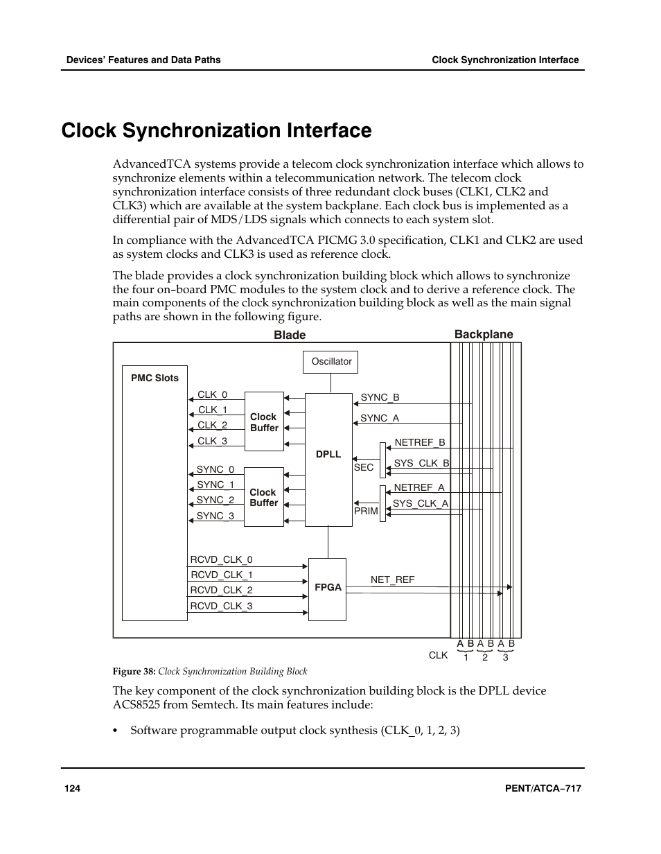 Backplaneblade, Clock synchronization interface, Figure | Aaaaaa, Clock synchronization building block | Motorola ATCA-717 User Manual | Page 124 / 156