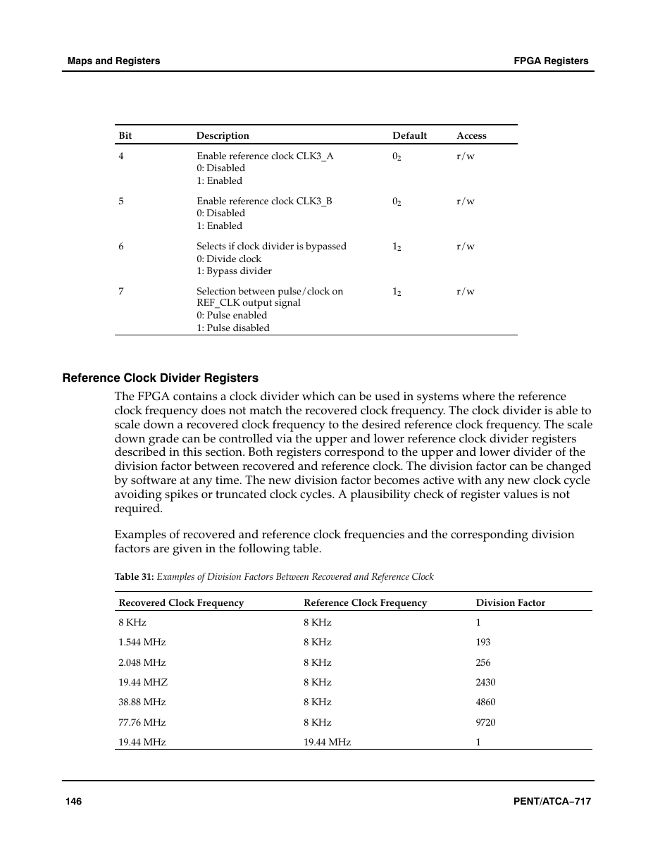 Reference clock divider registers, Table, Aaaaaa | Motorola ATCA-717 User Manual | Page 146 / 156