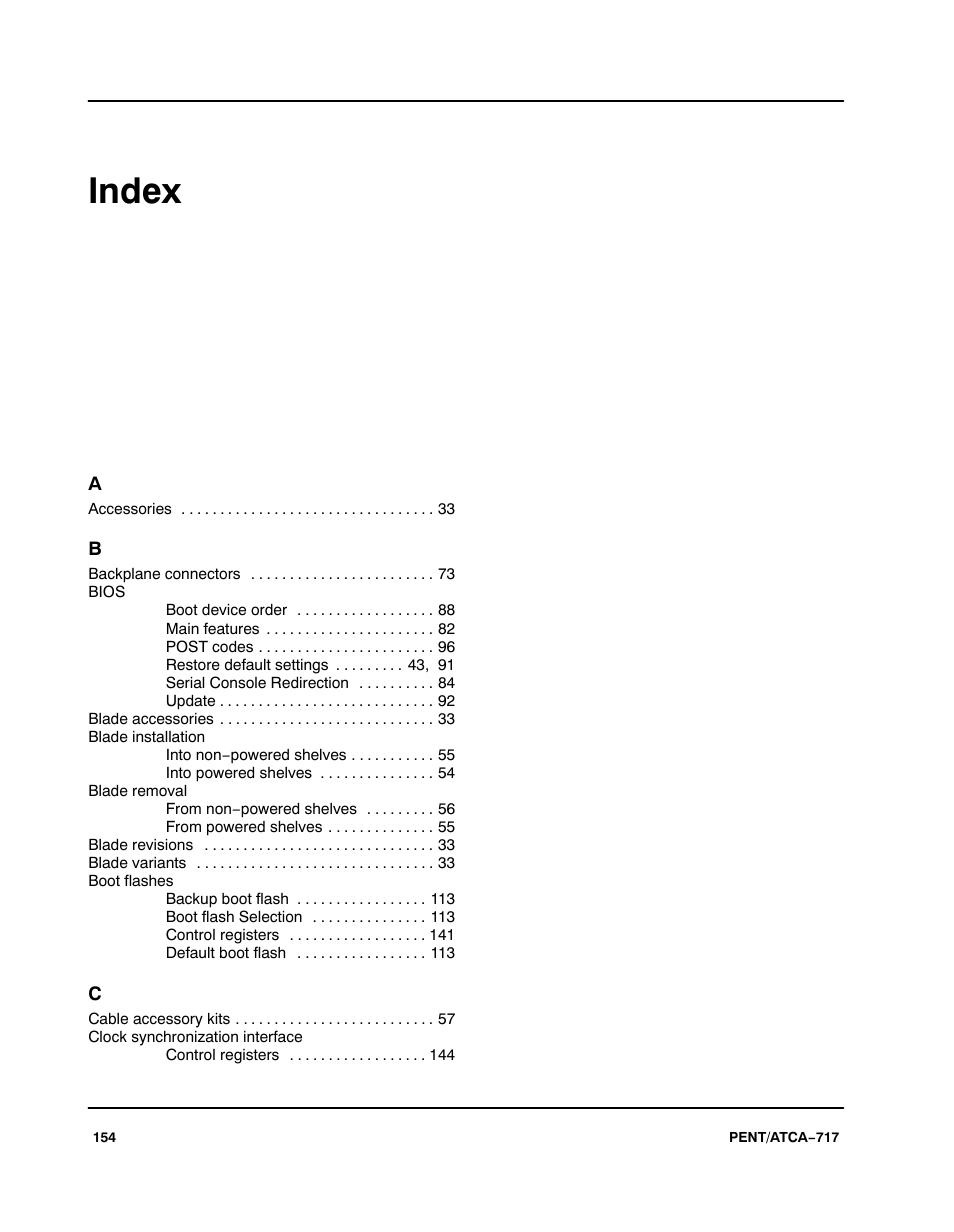 Index | Motorola ATCA-717 User Manual | Page 154 / 156