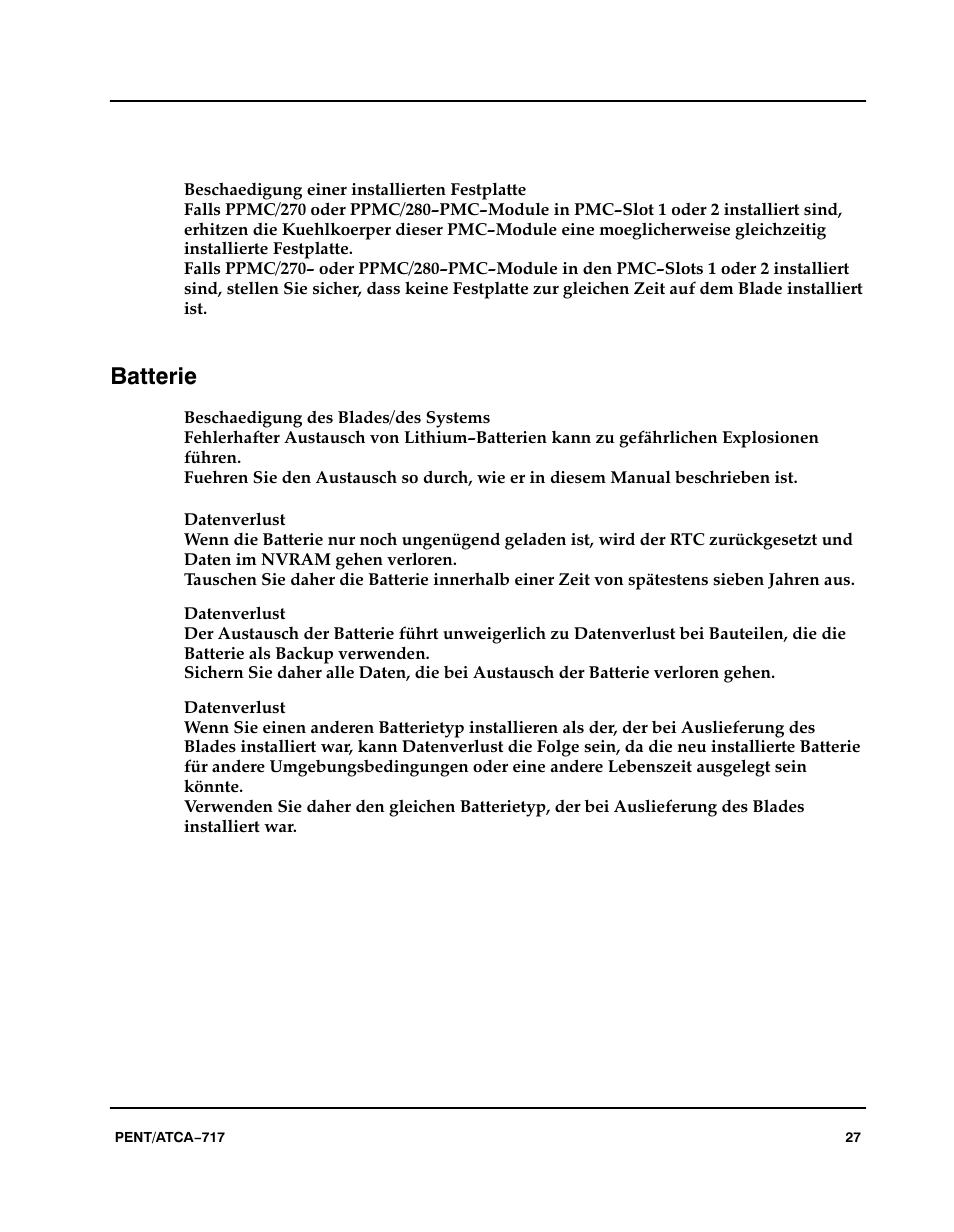 Batterie | Motorola ATCA-717 User Manual | Page 27 / 156