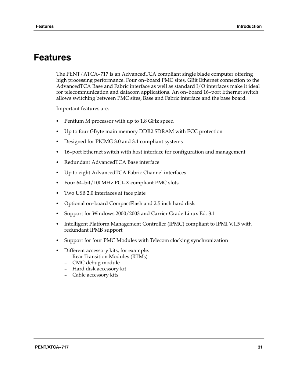 Features | Motorola ATCA-717 User Manual | Page 31 / 156