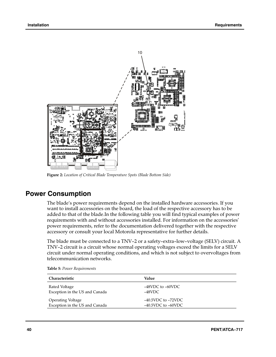 Power consumption, Table, Aaaaaaa | Power requirements, Figure | Motorola ATCA-717 User Manual | Page 40 / 156