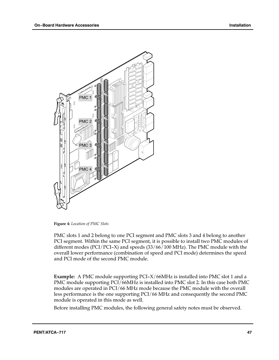 Figure, Aaaaaaa, Location of pmc slots | Motorola ATCA-717 User Manual | Page 47 / 156