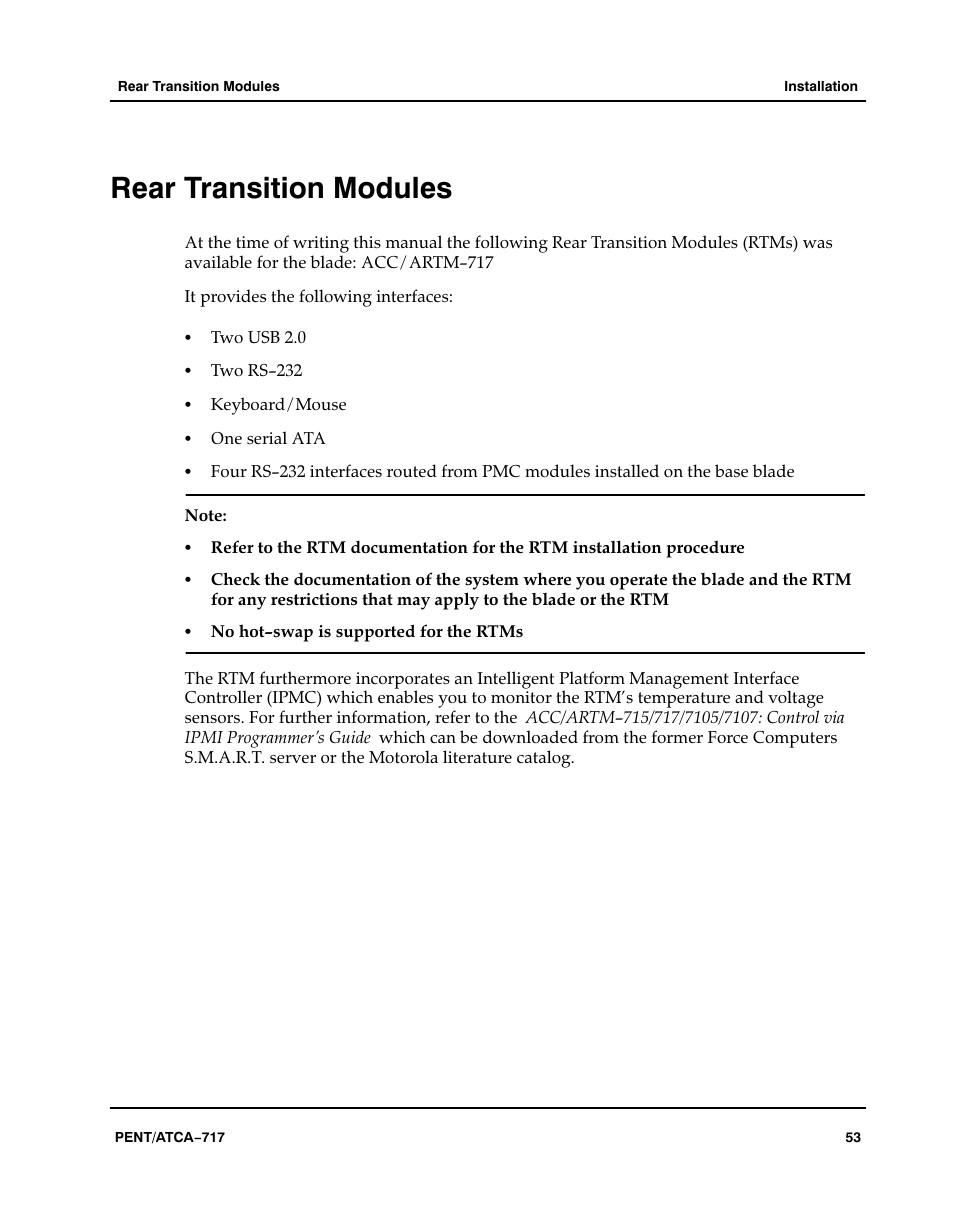 Rear transition modules | Motorola ATCA-717 User Manual | Page 53 / 156