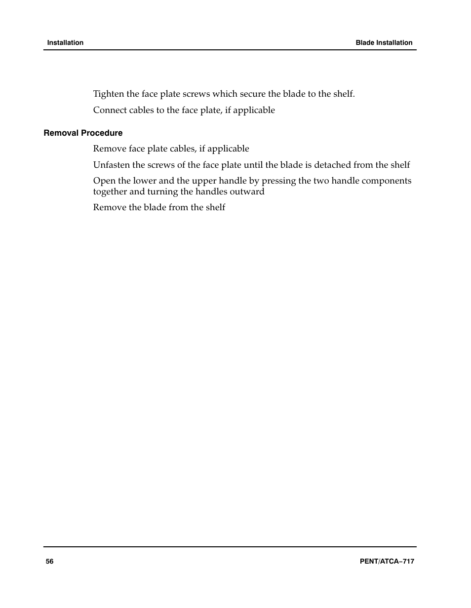 Removal procedure | Motorola ATCA-717 User Manual | Page 56 / 156