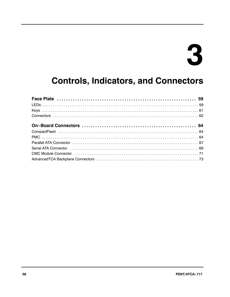 Controls, indicators, and connectors | Motorola ATCA-717 User Manual | Page 58 / 156