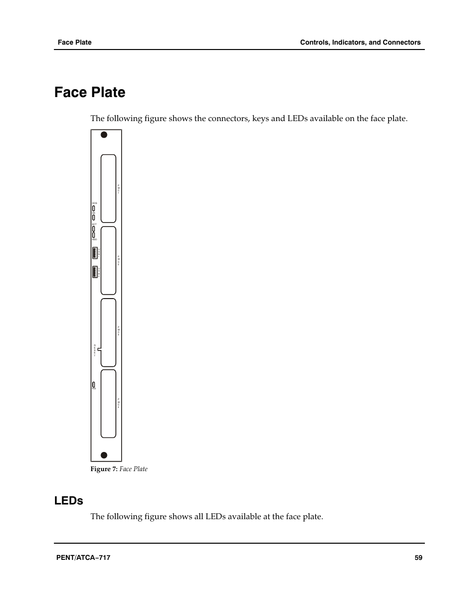 Face plate, Leds, Figure | Aaaaaaa, Figure 7: face plate | Motorola ATCA-717 User Manual | Page 59 / 156