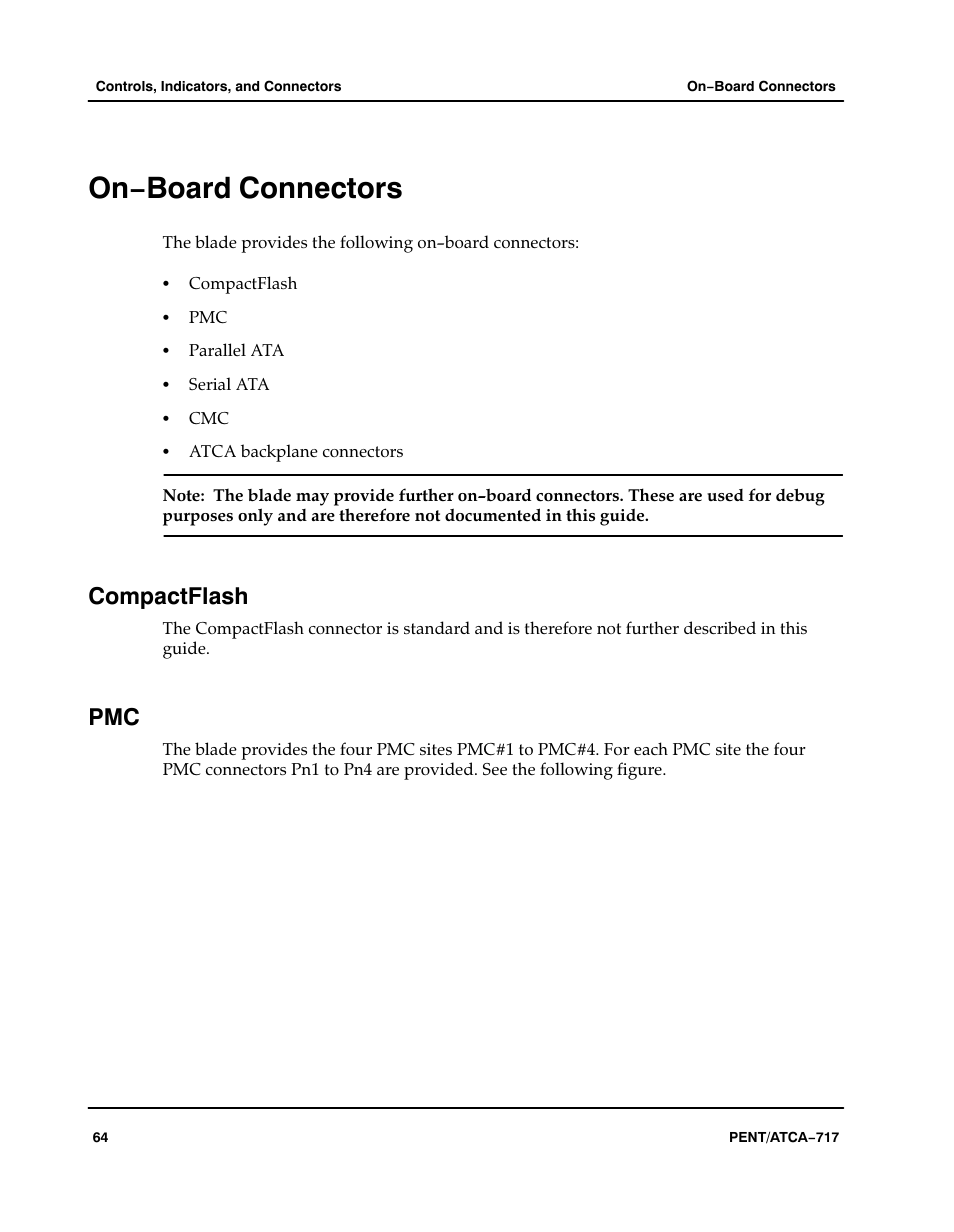 On−board connectors, Compactflash | Motorola ATCA-717 User Manual | Page 64 / 156