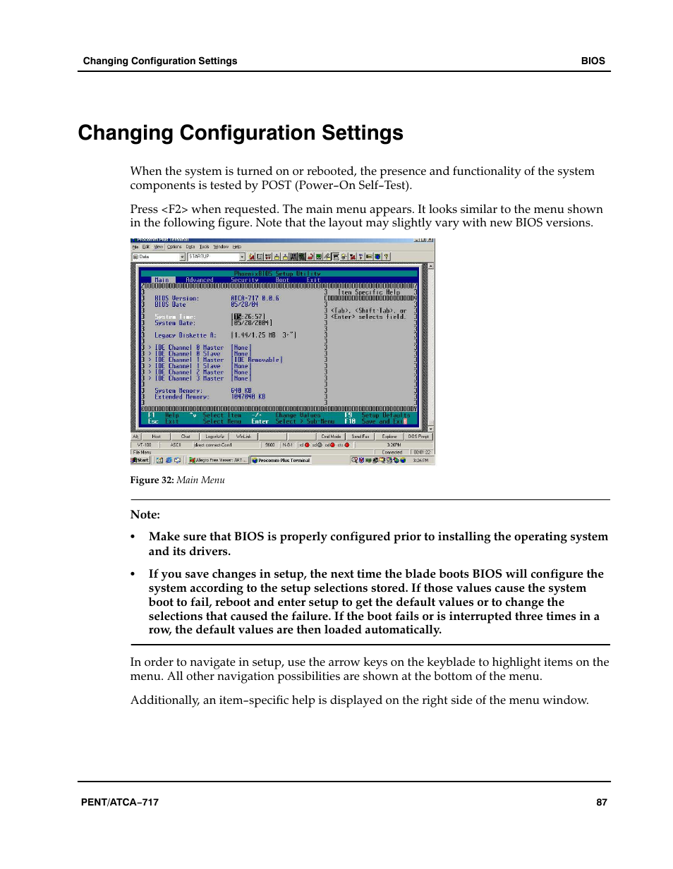 Changing configuration settings, Figure, Aaaaaa | Main menu | Motorola ATCA-717 User Manual | Page 87 / 156