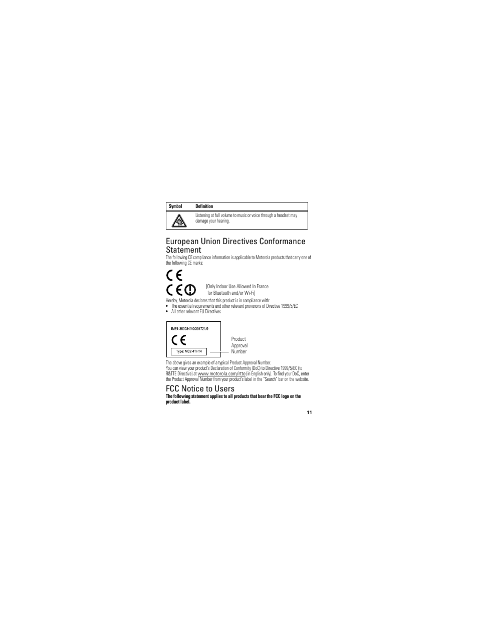 European union directives conformance statement, Fcc notice to users | Motorola SF500 User Manual | Page 13 / 24