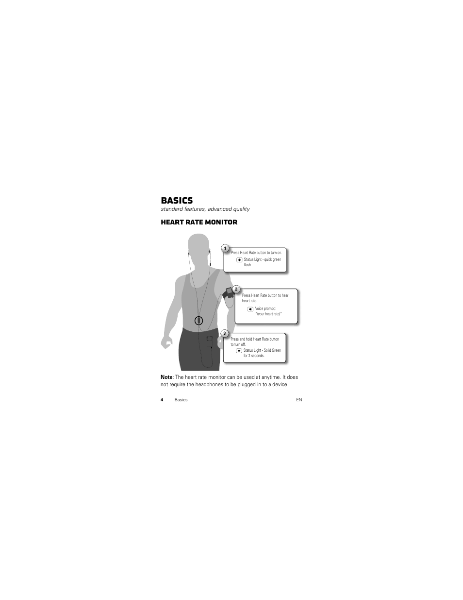 Basics, Heart rate monitor | Motorola SF500 User Manual | Page 6 / 24