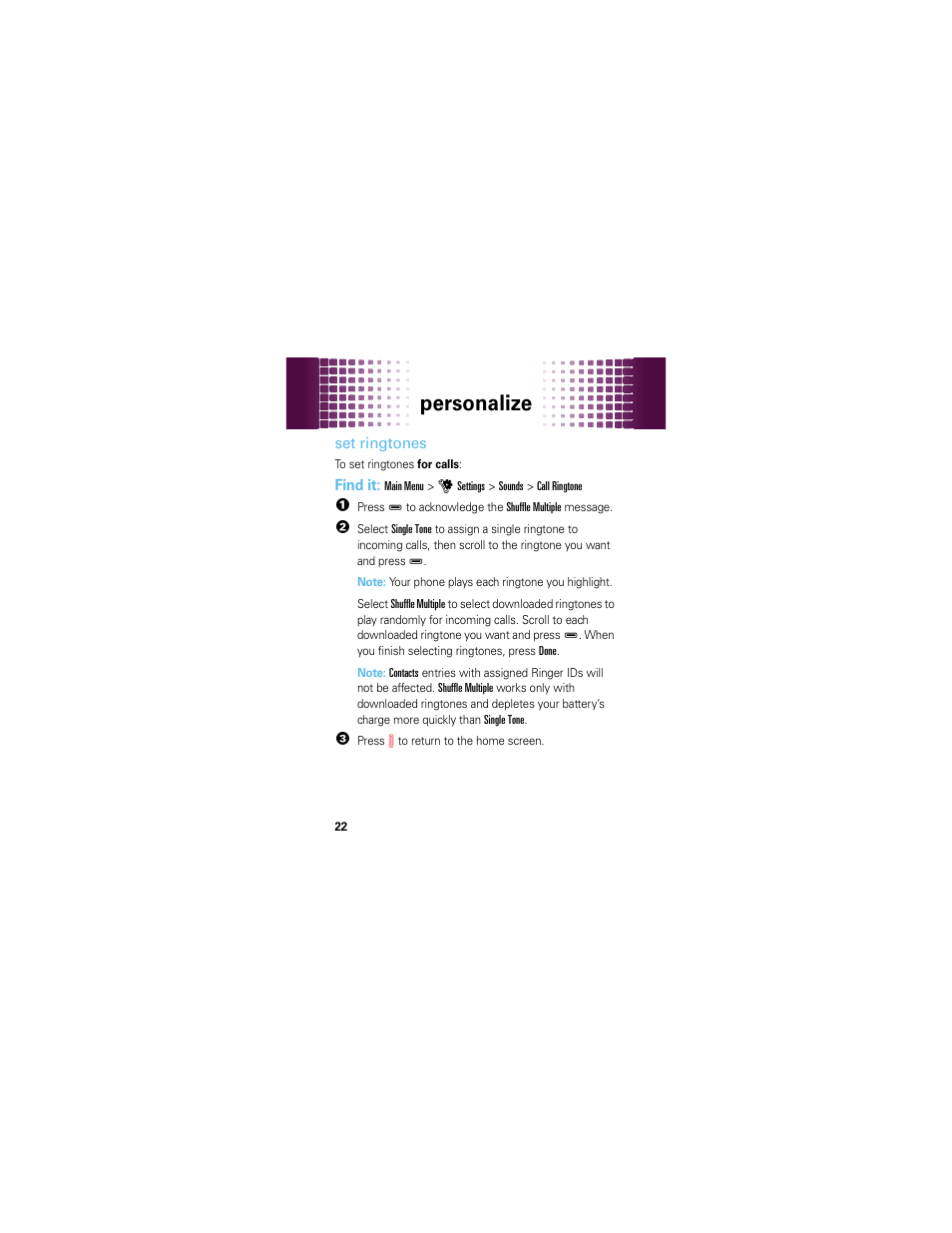 Personalize | Motorola HINT QA30 User Manual | Page 24 / 48