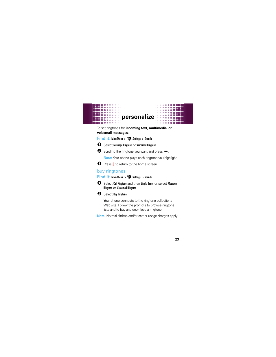 Personalize | Motorola HINT QA30 User Manual | Page 25 / 48