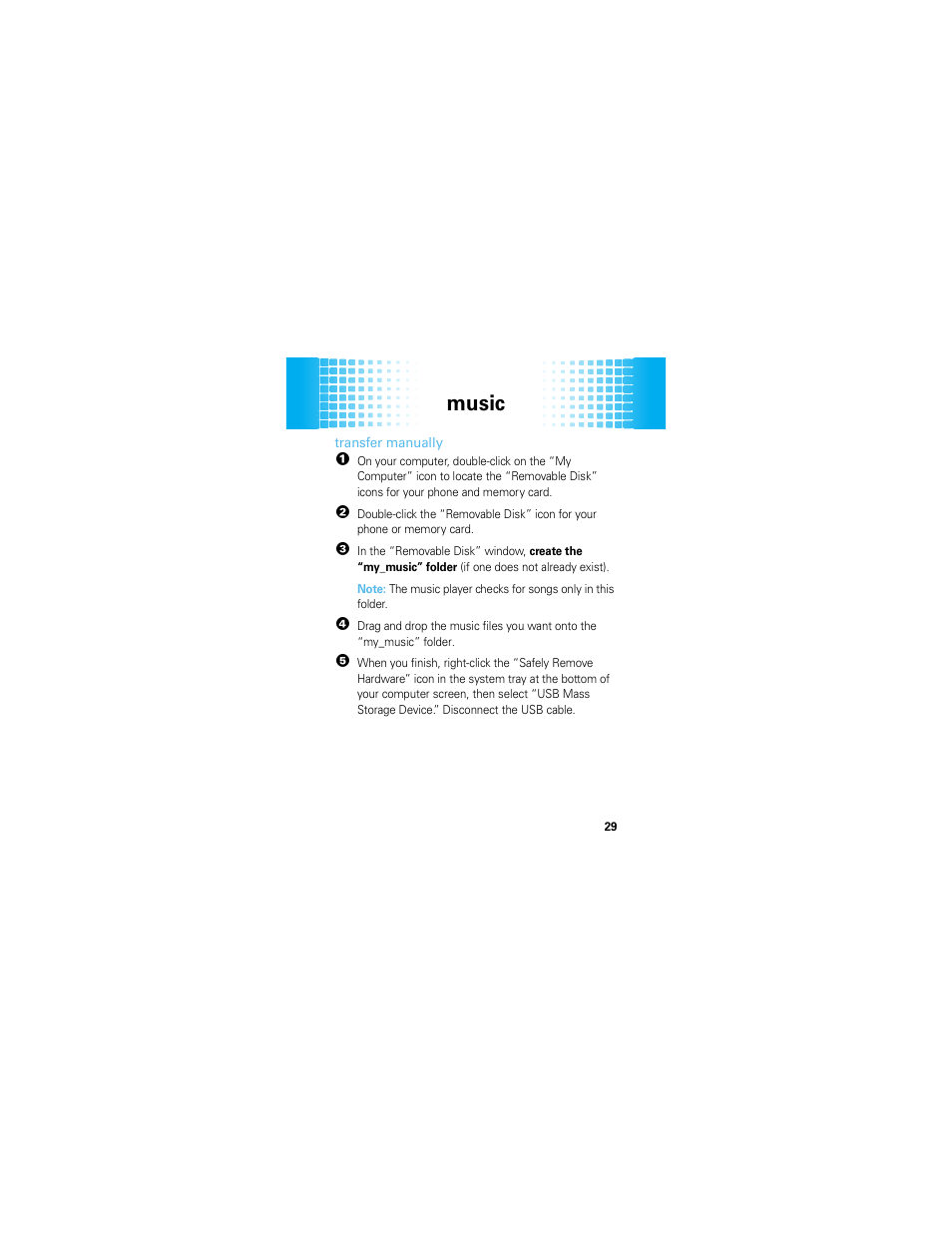 Music | Motorola HINT QA30 User Manual | Page 31 / 48