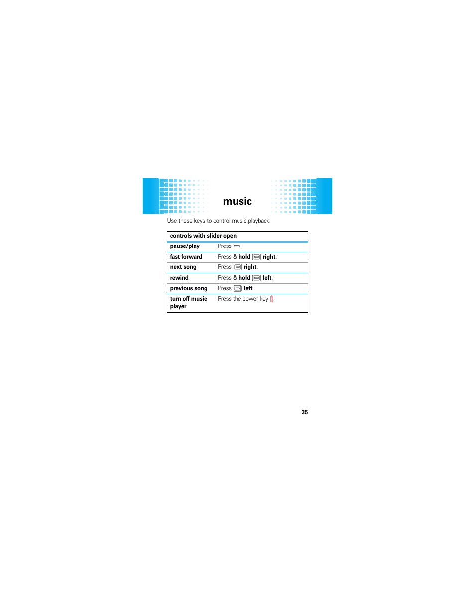 Music | Motorola HINT QA30 User Manual | Page 37 / 48