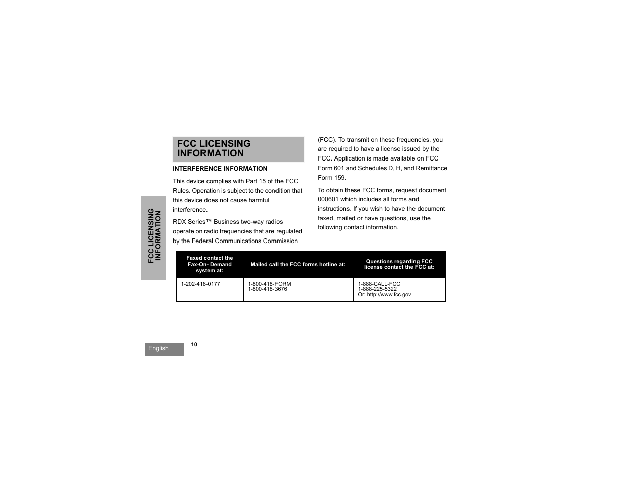 Fcc licensing information, Fcc licensing information interference information | Motorola RDU2080d User Manual | Page 12 / 105