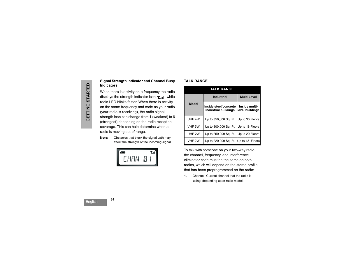 Talk range | Motorola RDU2080d User Manual | Page 36 / 105