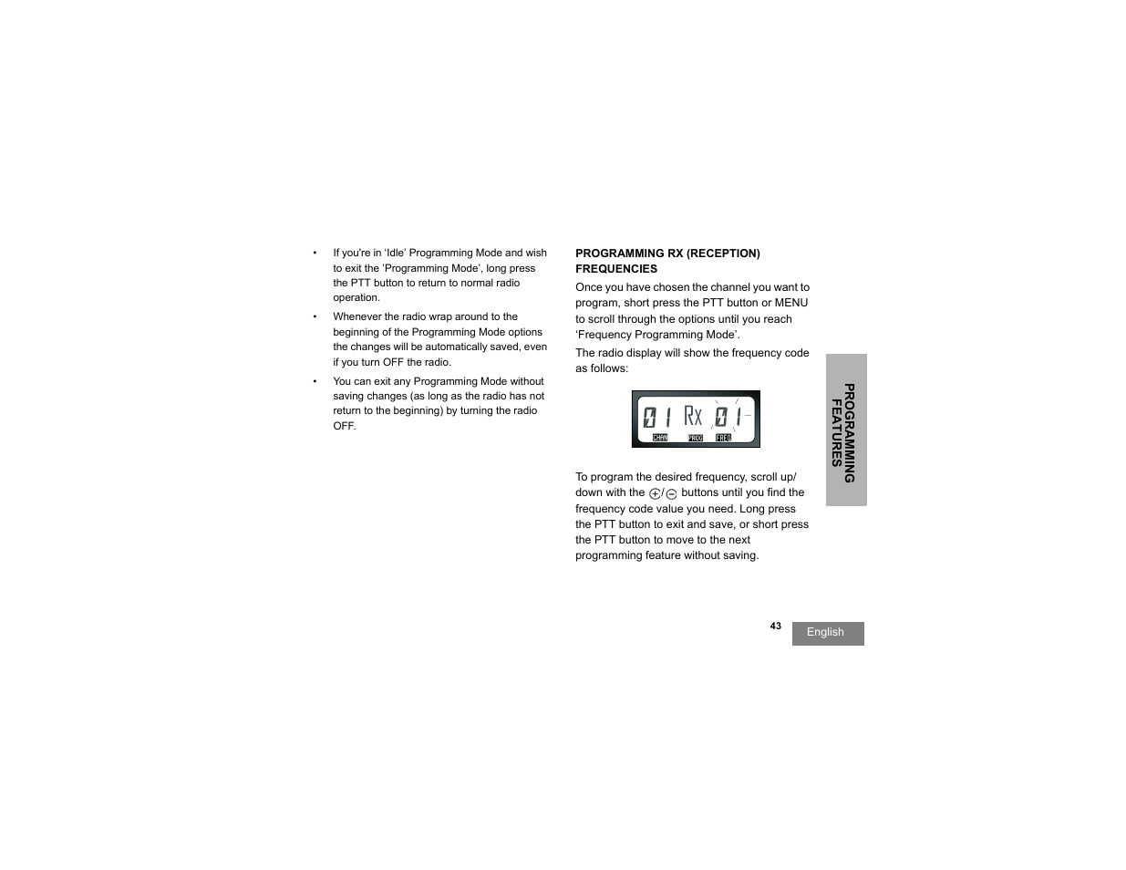 Programming rx (reception) frequencies . 43 | Motorola RDU2080d User Manual | Page 45 / 105
