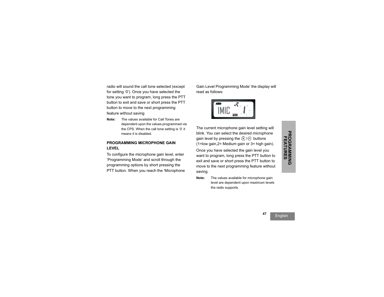 Programming microphone gain level, Imic | Motorola RDU2080d User Manual | Page 49 / 105