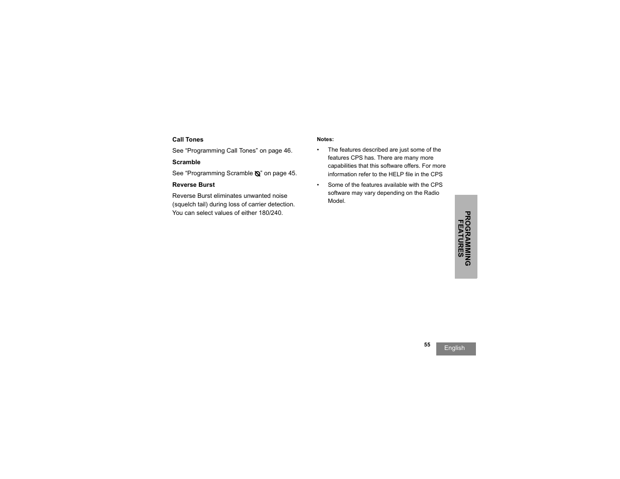Call tones scramble reverse burst | Motorola RDU2080d User Manual | Page 57 / 105