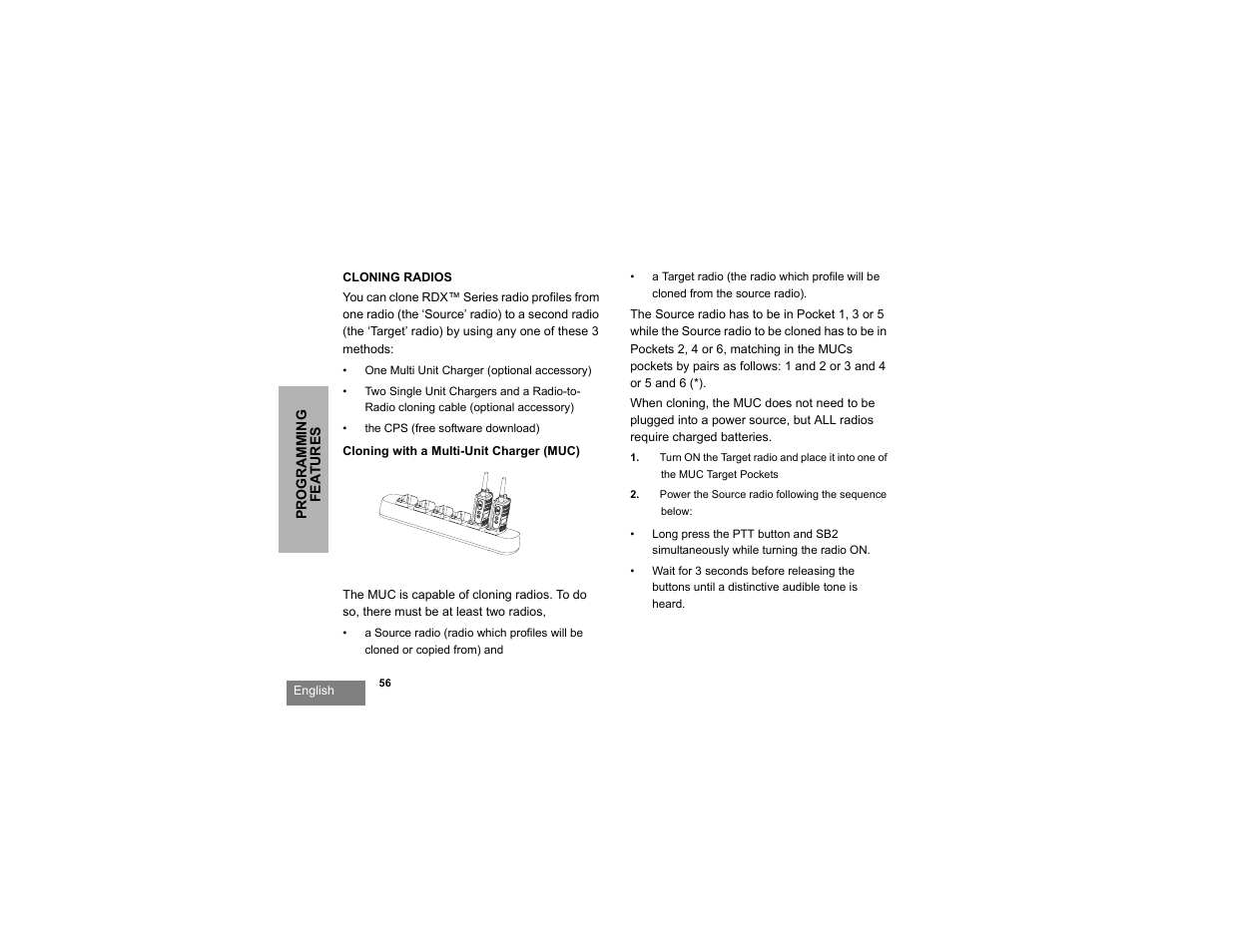Cloning radios, Cloning with a multi-unit charger (muc) | Motorola RDU2080d User Manual | Page 58 / 105
