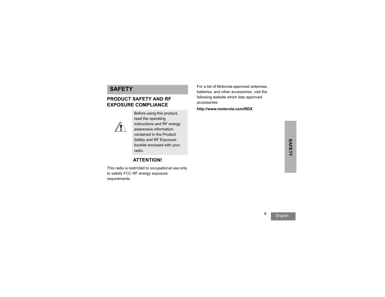 Safety | Motorola RDU2080d User Manual | Page 7 / 105