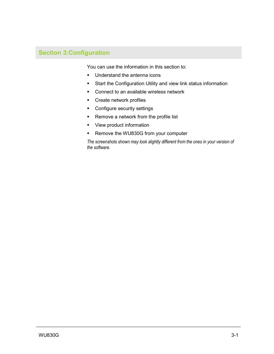 Section 3:configuration | Motorola WU830G User Manual | Page 18 / 59