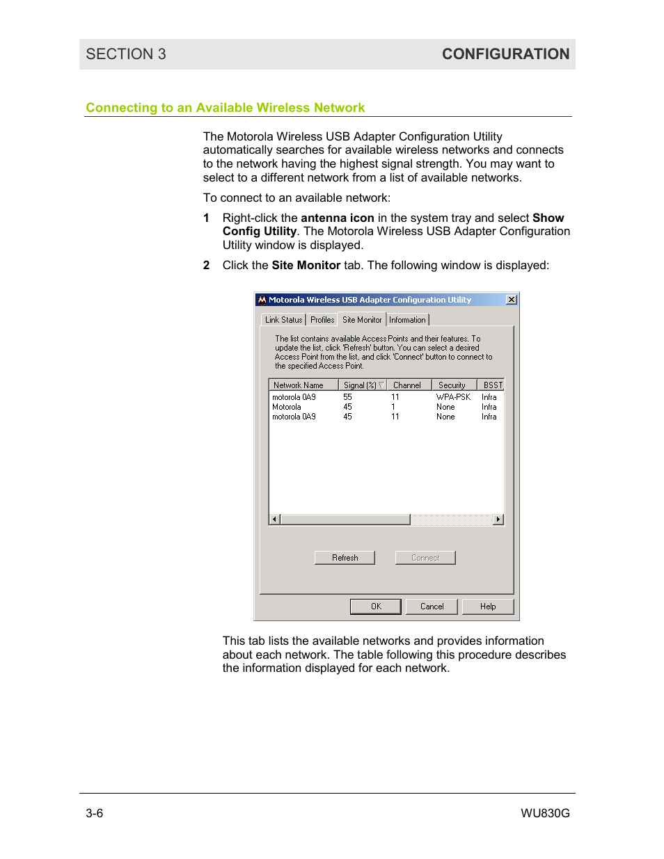 Connecting to an available wireless network | Motorola WU830G User Manual | Page 23 / 59