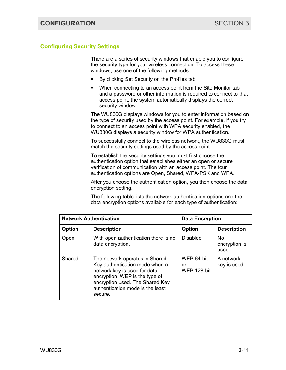 Configuring security settings | Motorola WU830G User Manual | Page 28 / 59