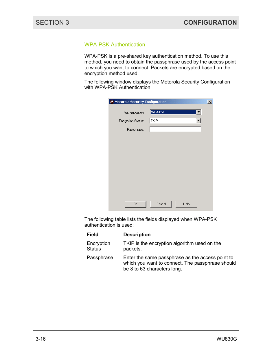 Wpa-psk authentication | Motorola WU830G User Manual | Page 33 / 59