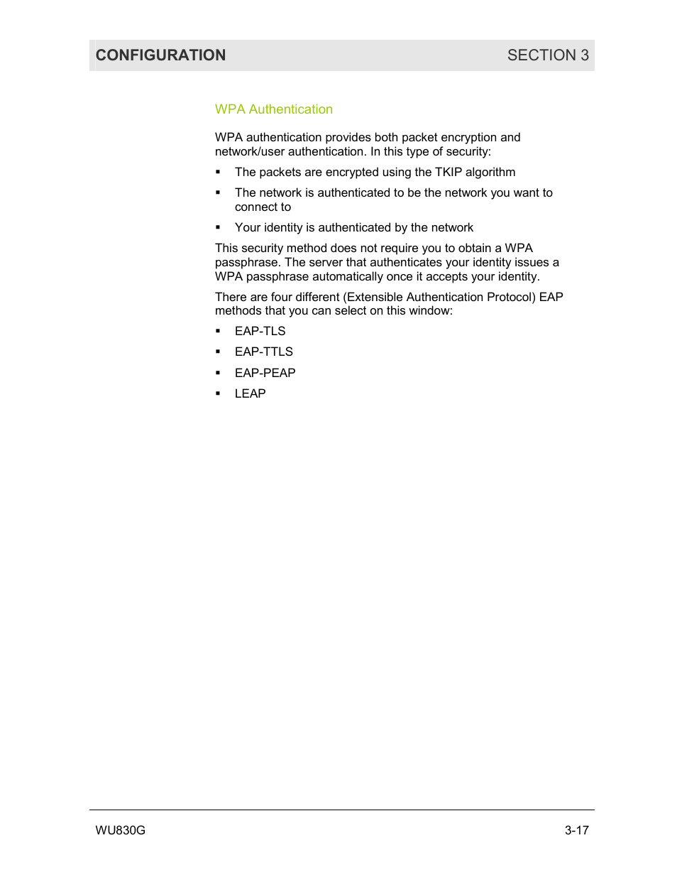 Wpa authentication | Motorola WU830G User Manual | Page 34 / 59