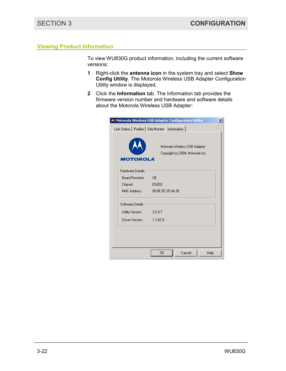 Viewing product information | Motorola WU830G User Manual | Page 39 / 59