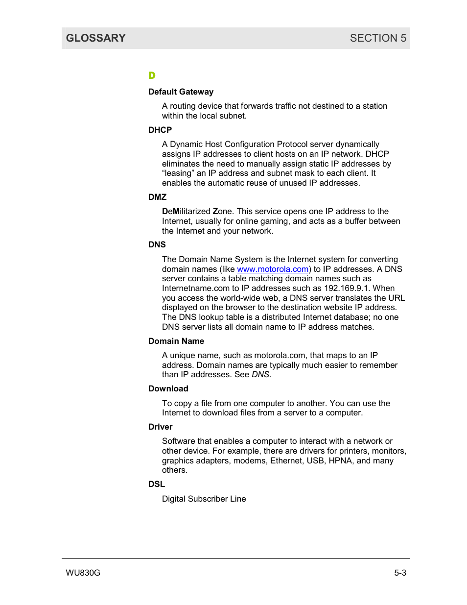 Motorola WU830G User Manual | Page 47 / 59