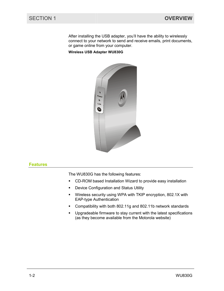 Features | Motorola WU830G User Manual | Page 7 / 59