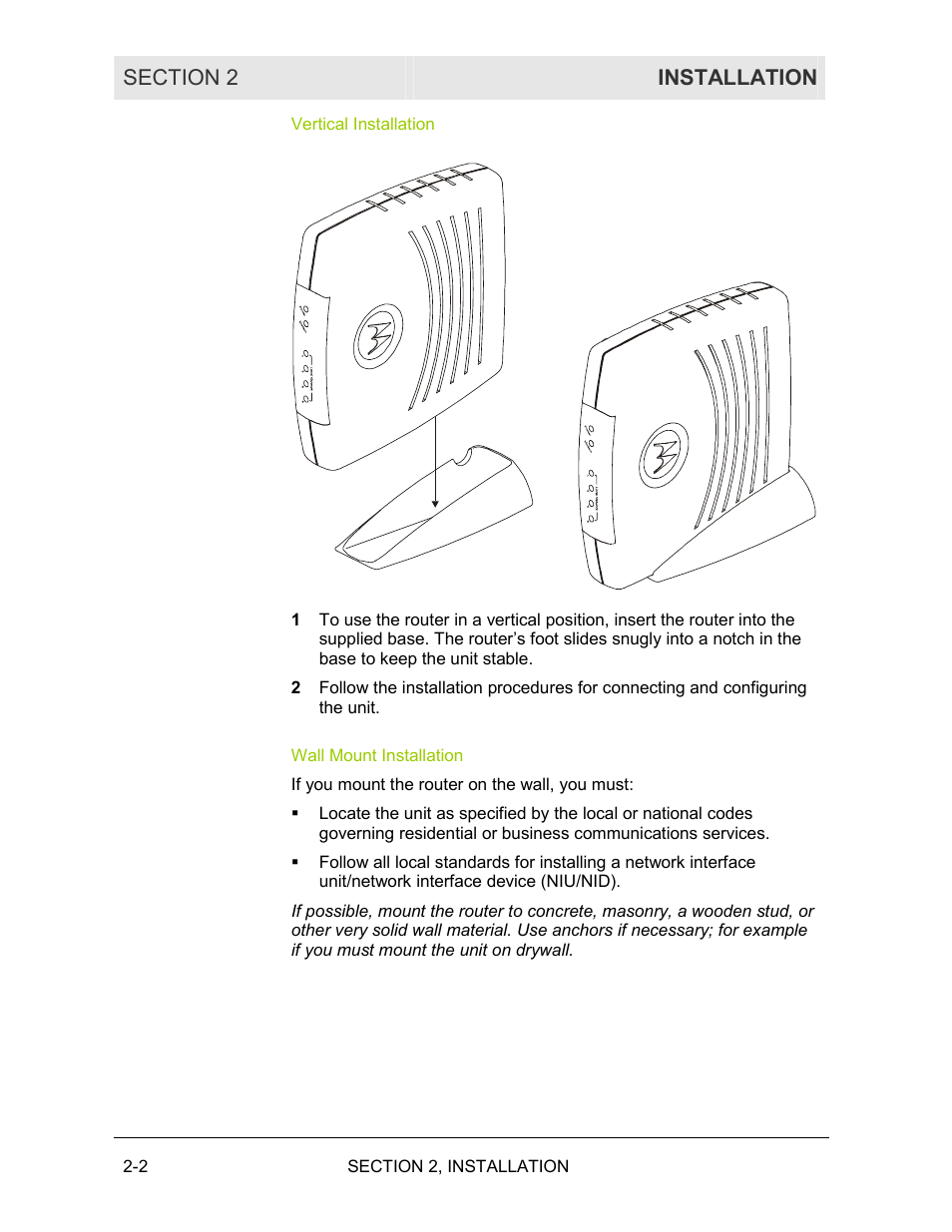 Vertical installation, Wall mount installation | Motorola BR700 User Manual | Page 15 / 78