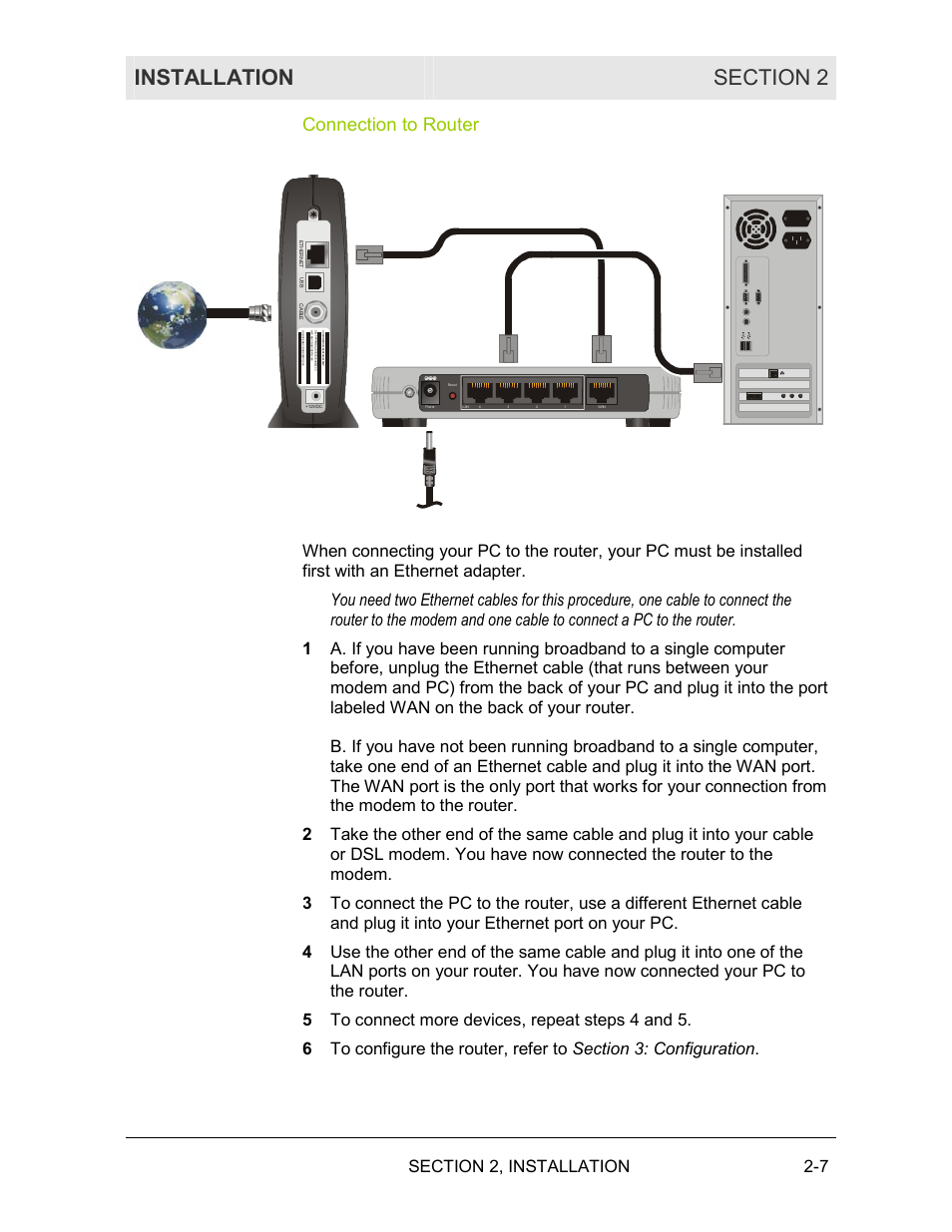 Connection to router | Motorola BR700 User Manual | Page 20 / 78
