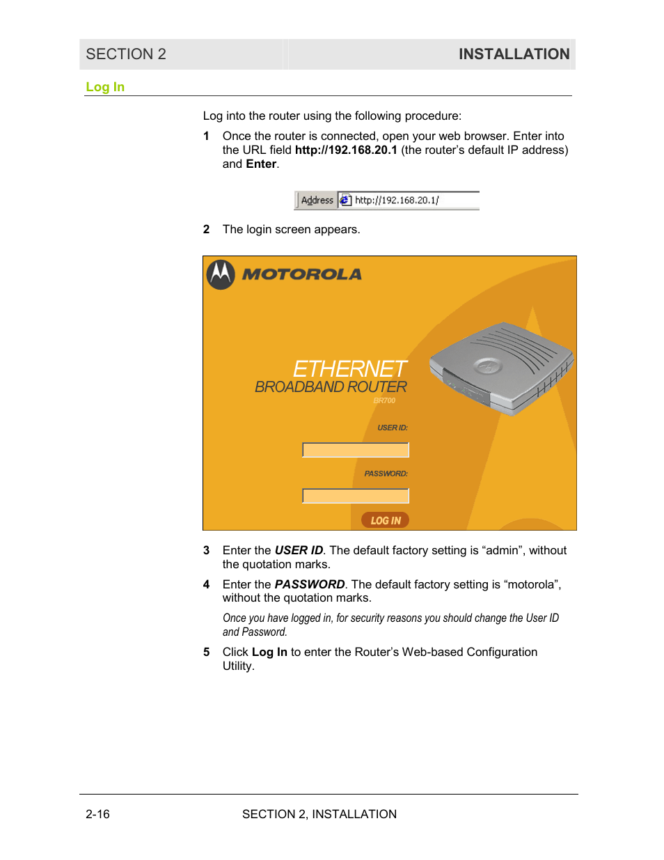 Log in | Motorola BR700 User Manual | Page 29 / 78