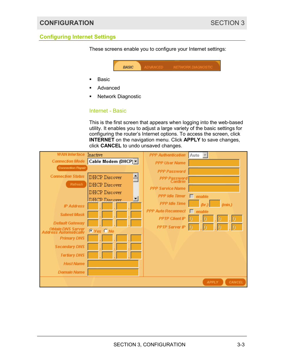 Configuring internet settings, Internet ˚ basic | Motorola BR700 User Manual | Page 34 / 78