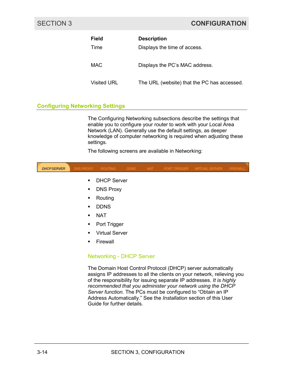 Configuring networking settings, Networking ˚ dhcp server | Motorola BR700 User Manual | Page 45 / 78