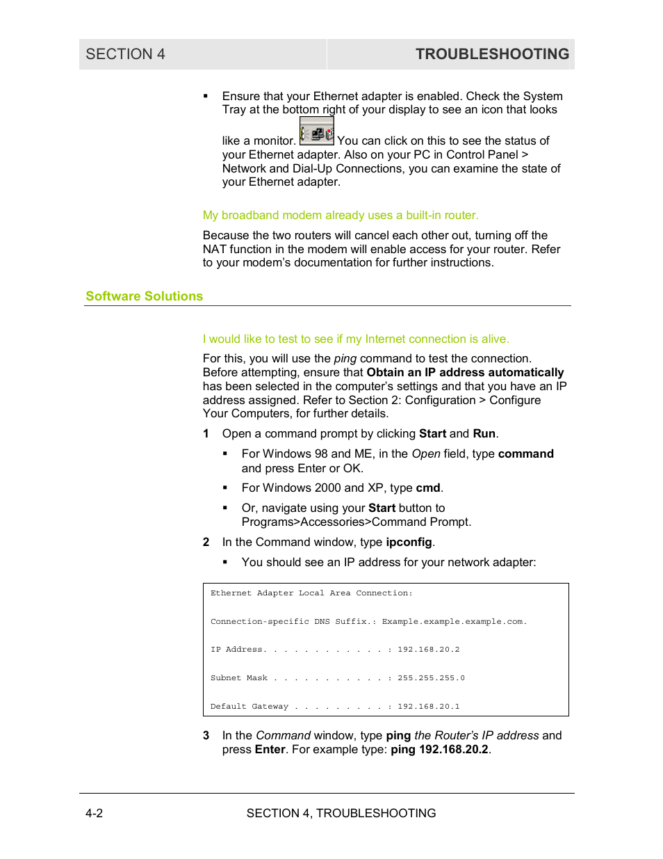 My broadband modem already uses a built˚in router, Software solutions | Motorola BR700 User Manual | Page 65 / 78