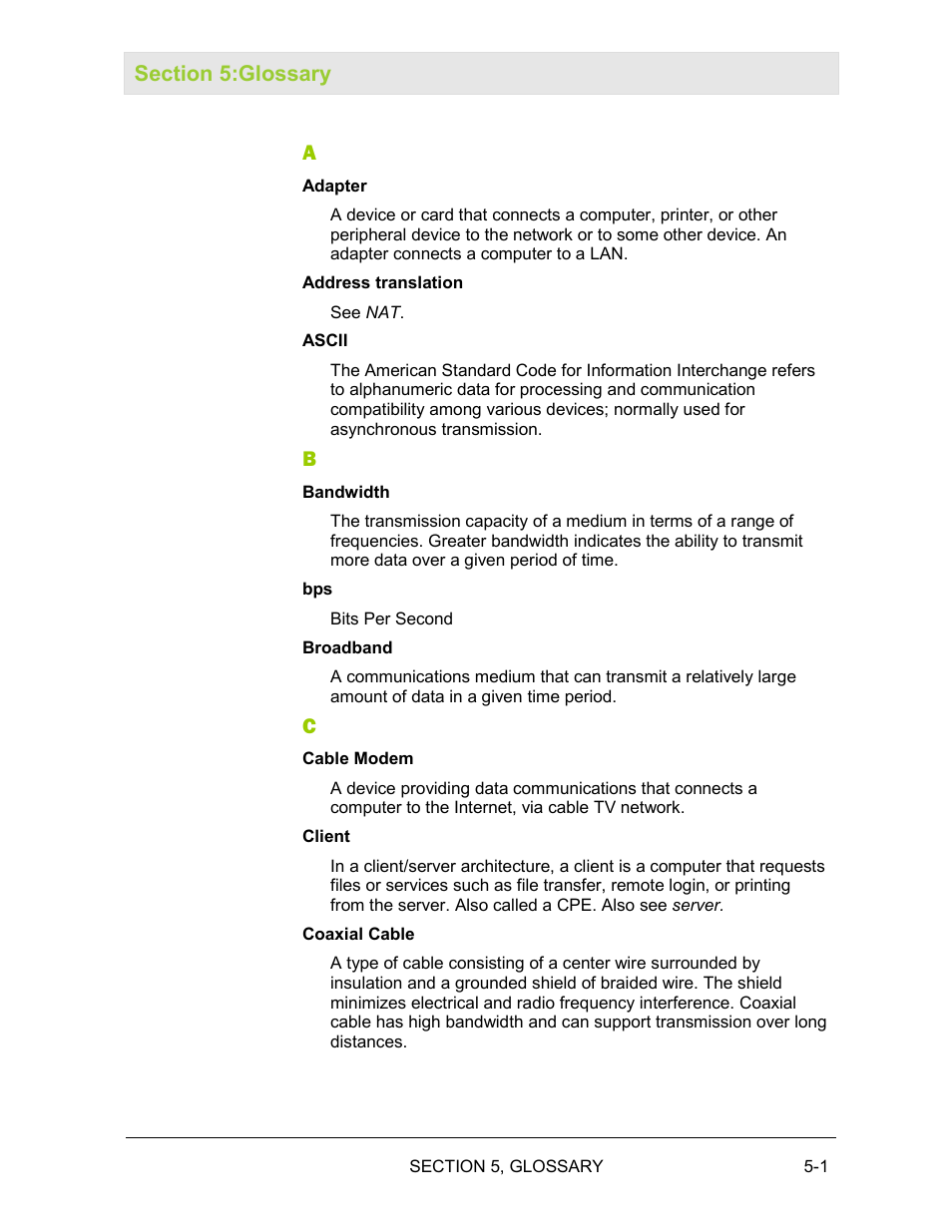 Section 5:glossary | Motorola BR700 User Manual | Page 68 / 78