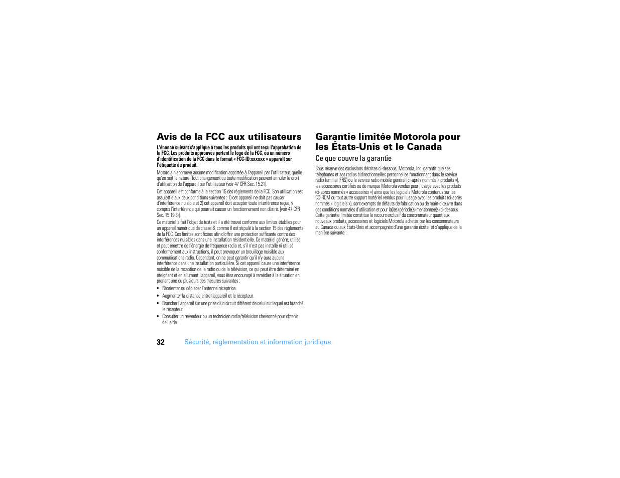 Avis de la fcc aux utilisateurs | Motorola MOTONAV TN500 User Manual | Page 108 / 116