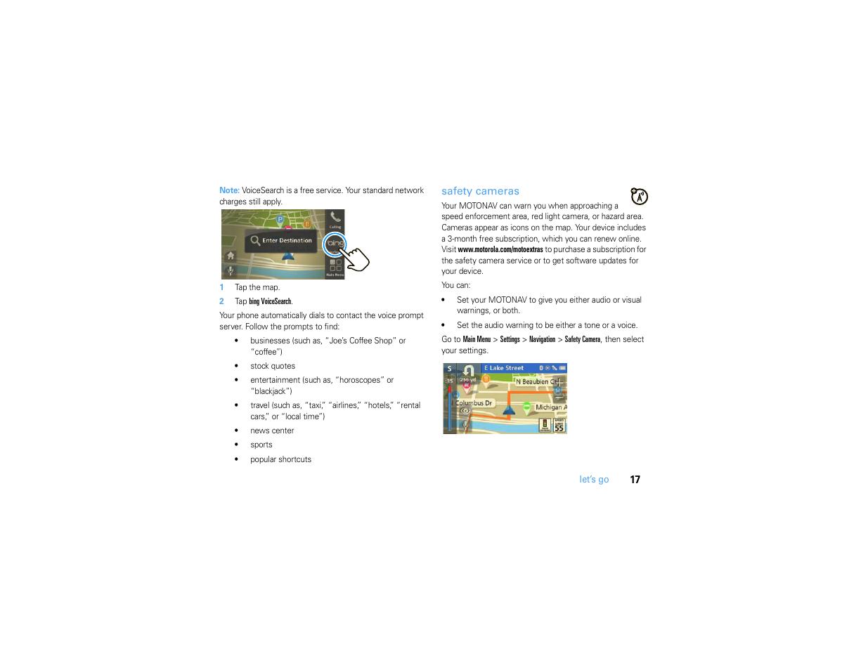 Safety cameras | Motorola MOTONAV TN500 User Manual | Page 19 / 116