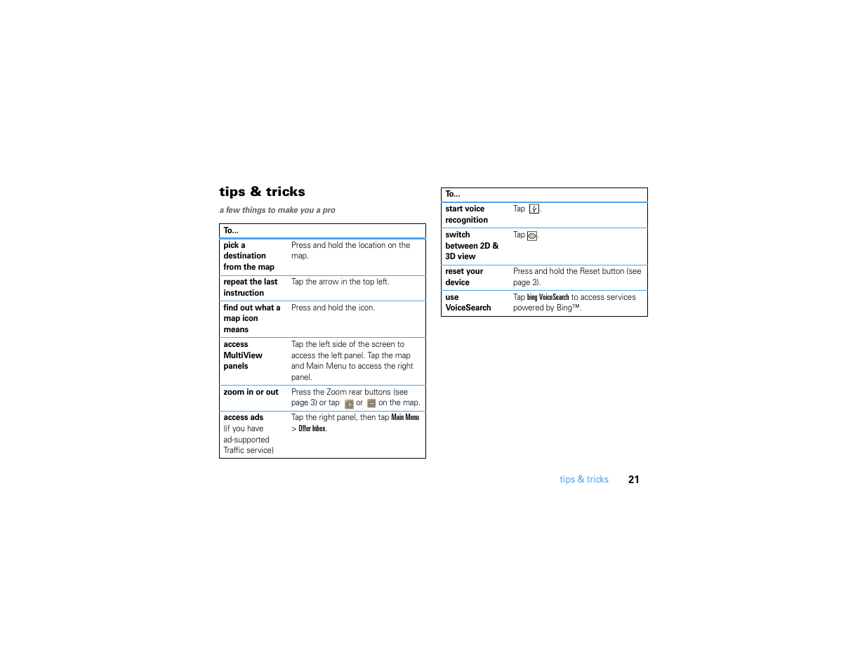 Tips & tricks | Motorola MOTONAV TN500 User Manual | Page 23 / 116