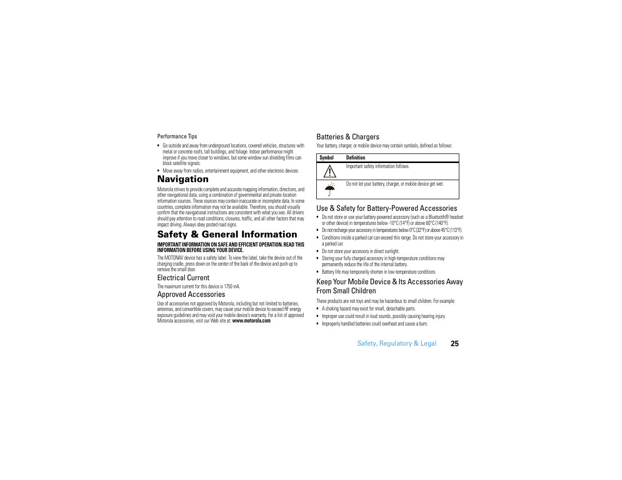 Navigation, Safety & general information | Motorola MOTONAV TN500 User Manual | Page 27 / 116