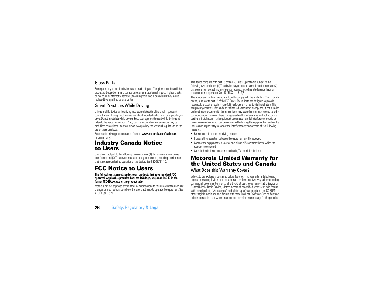 Industry canada notice to users, Fcc notice to users | Motorola MOTONAV TN500 User Manual | Page 28 / 116
