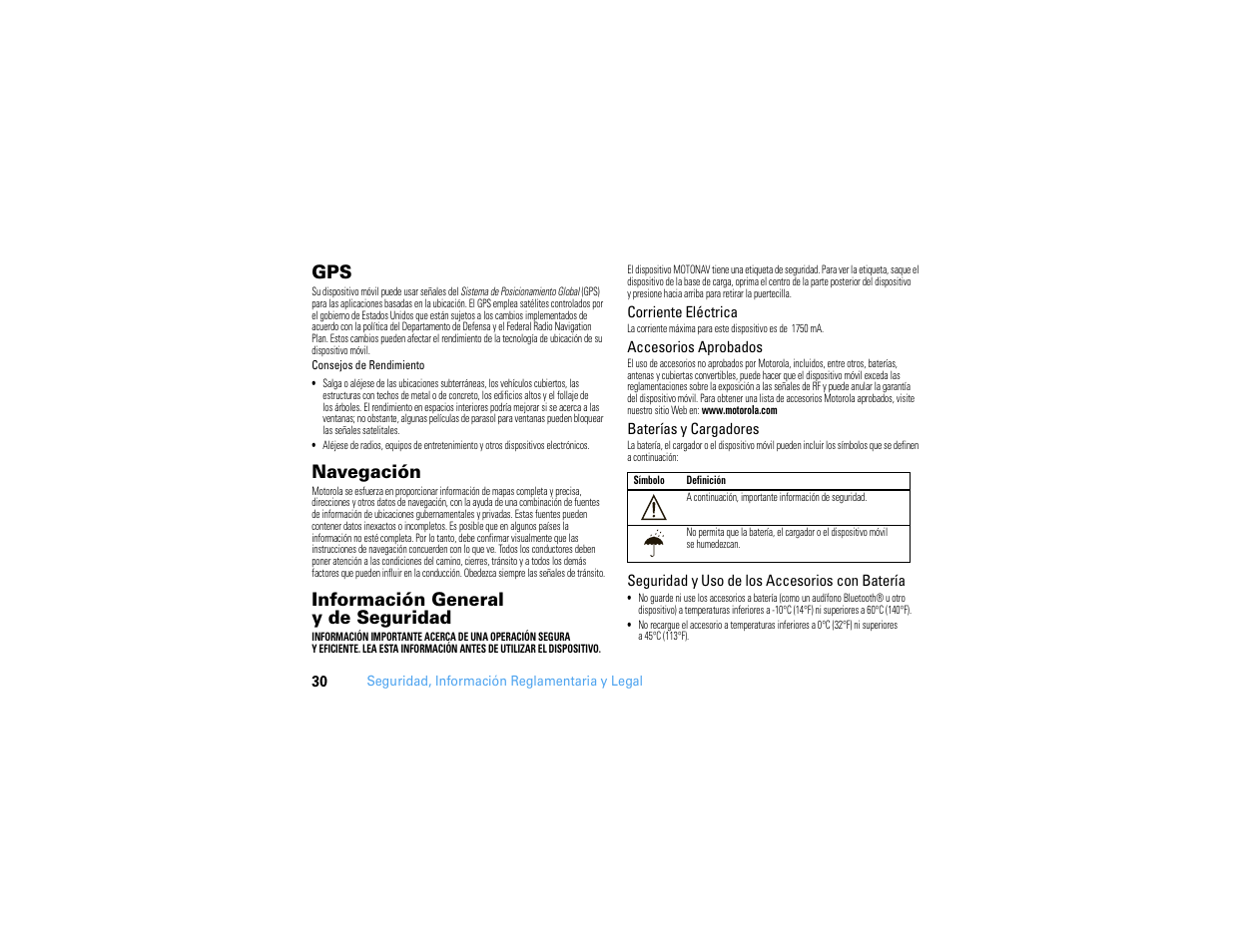 Navegación, Información general y de seguridad | Motorola MOTONAV TN500 User Manual | Page 66 / 116