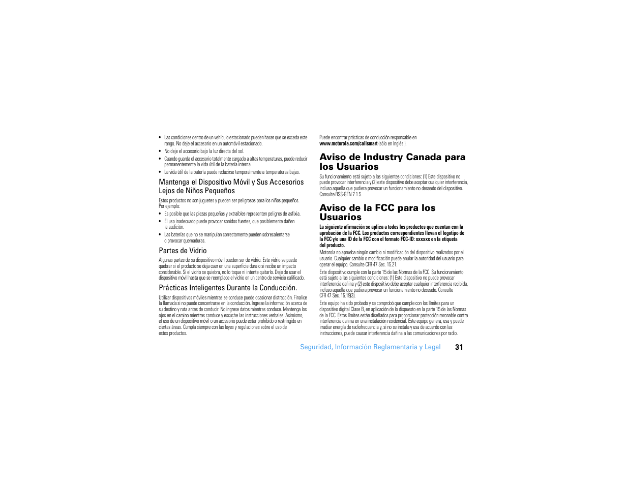 Aviso de industry canada para los usuarios, Aviso de la fcc para los usuarios | Motorola MOTONAV TN500 User Manual | Page 67 / 116